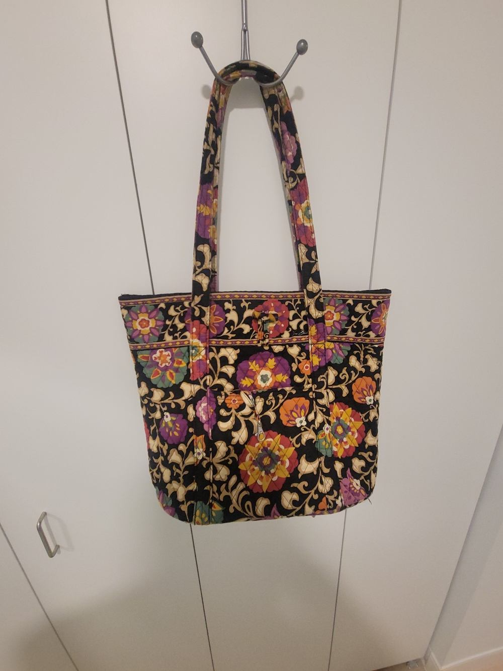 Vera Bradley Black Quilted Tote with Multicolor Floral Design